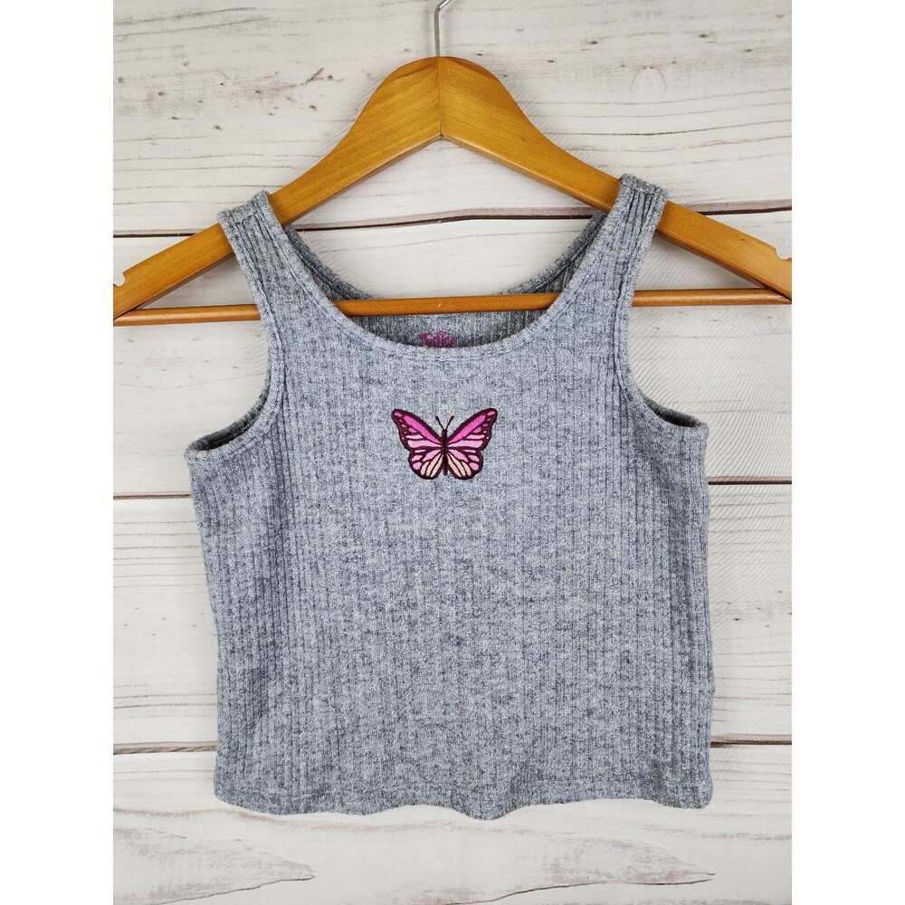 Justice Gray Butterfly Tank Top Girls Small 7/8